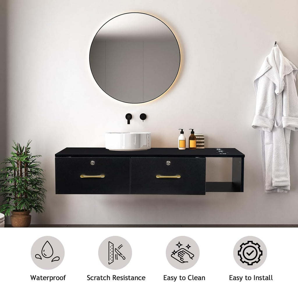 Black Wall Mount Station with Drawers Storage Cabinet H96534