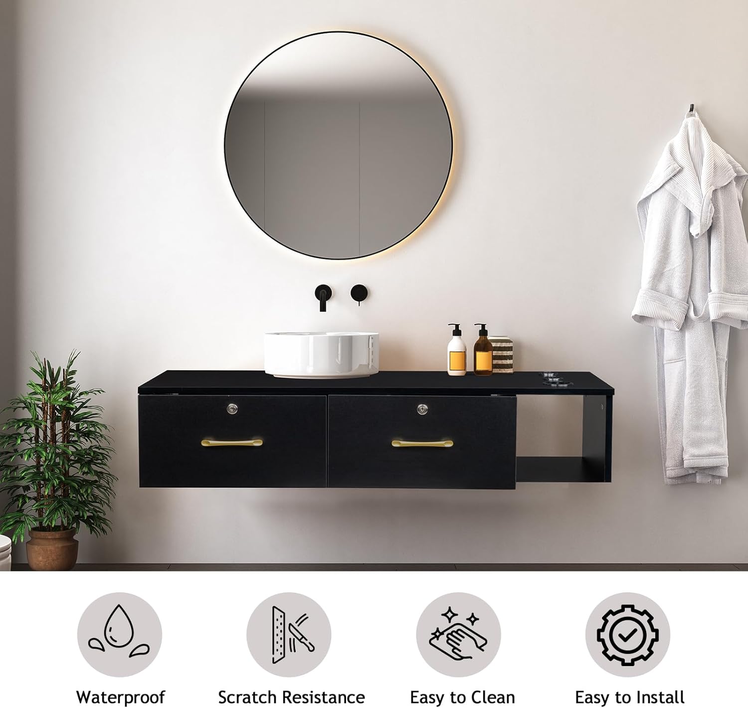 Black Wall Mount Station with Drawers Storage Cabinet H96534