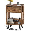 Gray Nightstands Set of 2 with Fabric Drawer and Open Wood Shelf R228