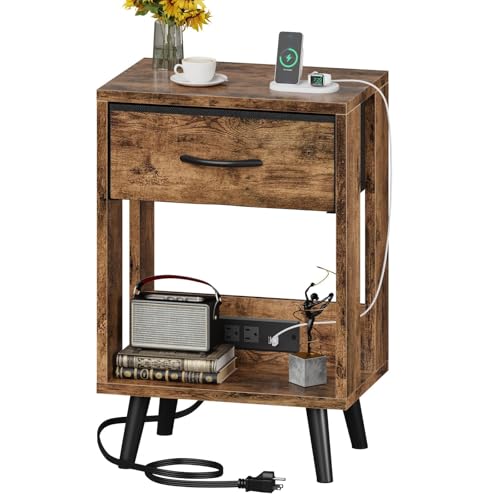 Gray Nightstands Set of 2 with Fabric Drawer and Open Wood Shelf R228