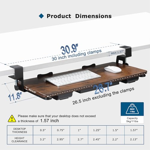 Mahogany 26.77" X 11.81" Height Adjustable Keyboard Tray with Drawer A457