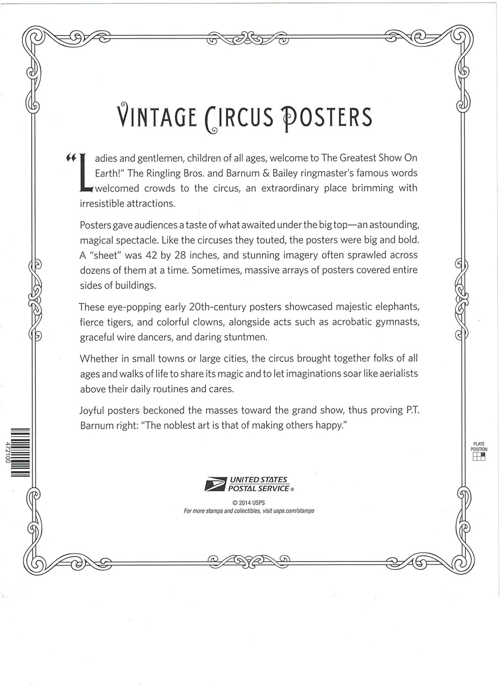 Vintage Circus Posters, Sheet of 16 Postage Stamps U7344