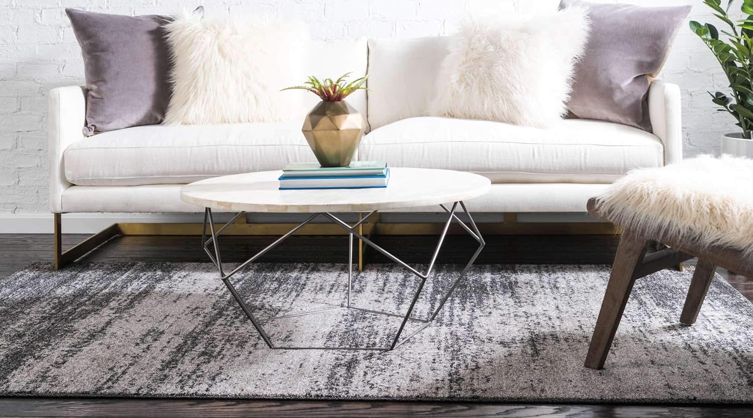 Dark Gray/Ivory 6' 1" x 9' Rectangle Area Rug M5703