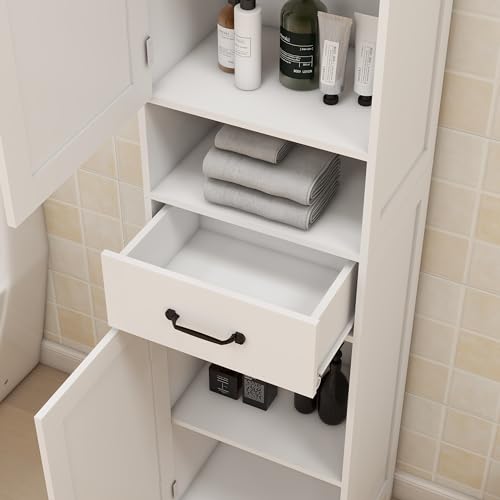 Tall Bathroom Storage Cabinet with Open Shelves and Drawer U461481