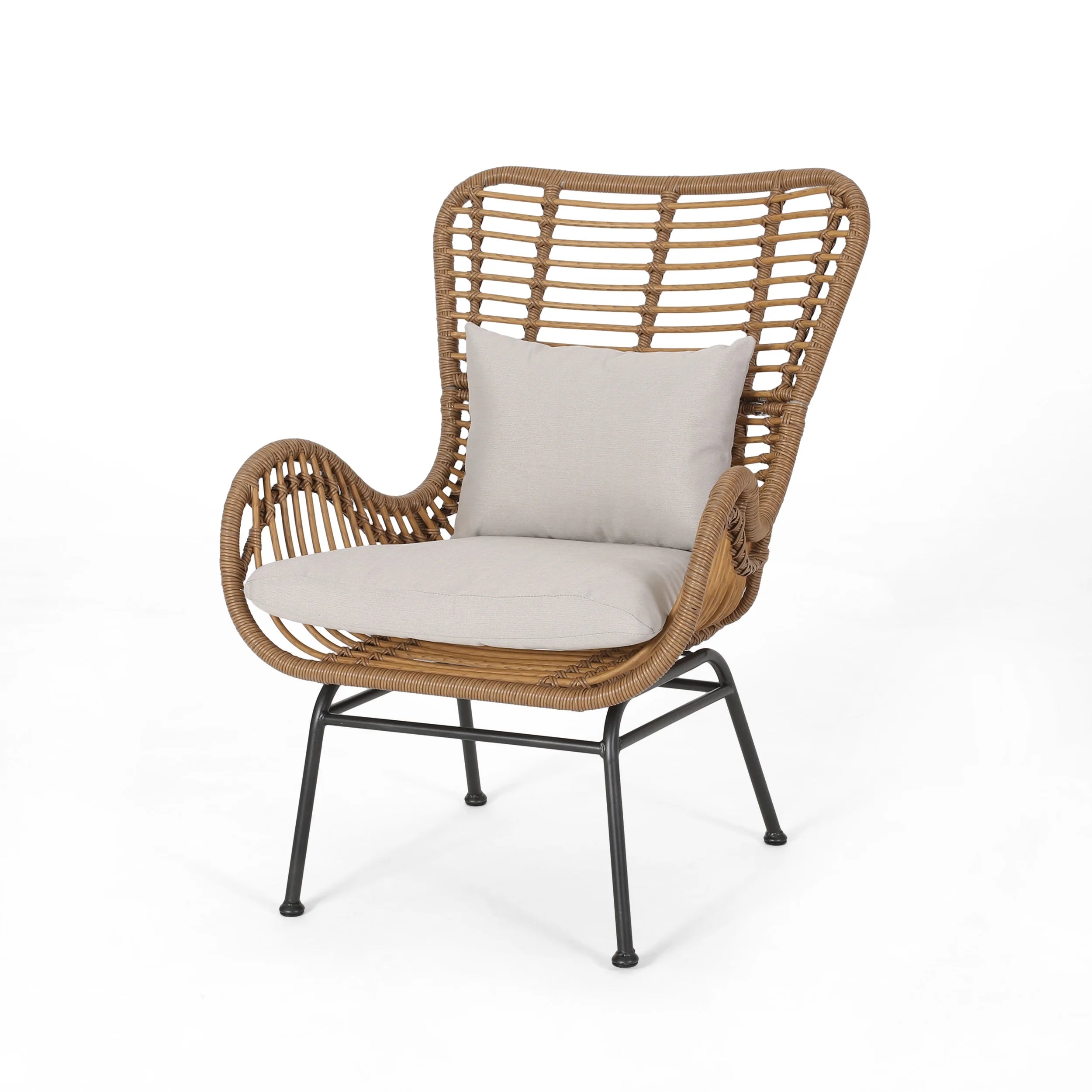 Set of 2 Light Brown Beige Wicker Club Chairs with Cushions S6774