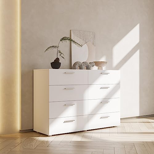 8 Drawer Black Wood Lateral Dresser with Metal Handles Y946