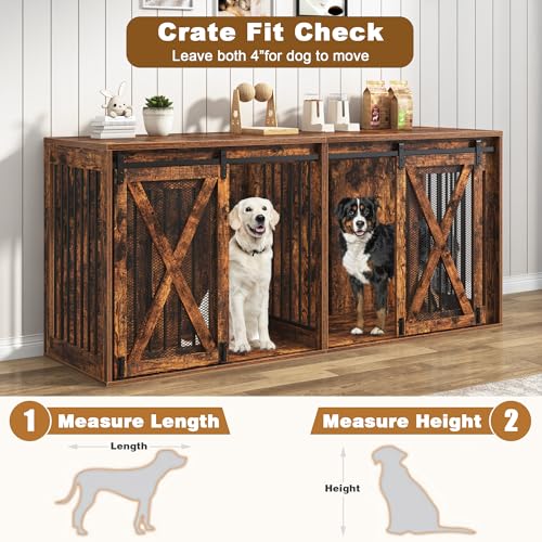 Black 78.7" Heavy Duty Double Dog Crate Furniture with Divider H6724