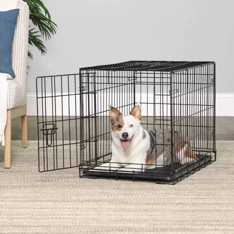 Single Door Folding Metal Wire Dog Crate with Divider and Tray M5468