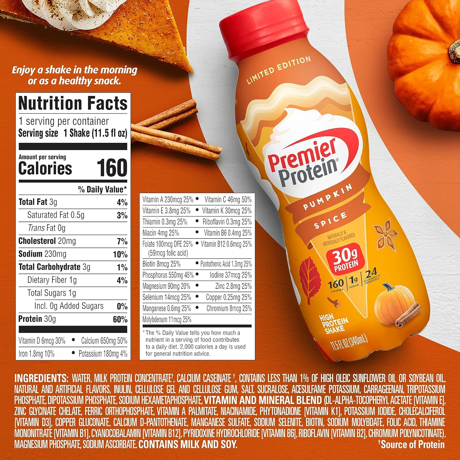 Pumpkin Spice 30g Protein Shake 11.5 Fl Oz Pack of 12 O19280