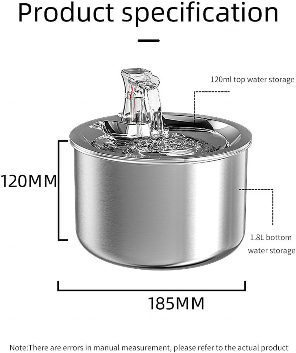 Stainless Steel Pet Water Fountain, 2L/67OZ Adjustable Water Flow E9612