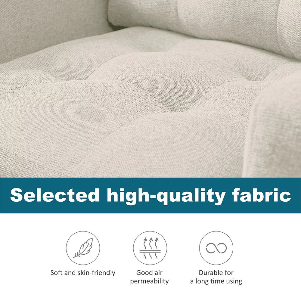 Beige Fabric Accent Chair with Ottoman and Solid Wood Legs P213482