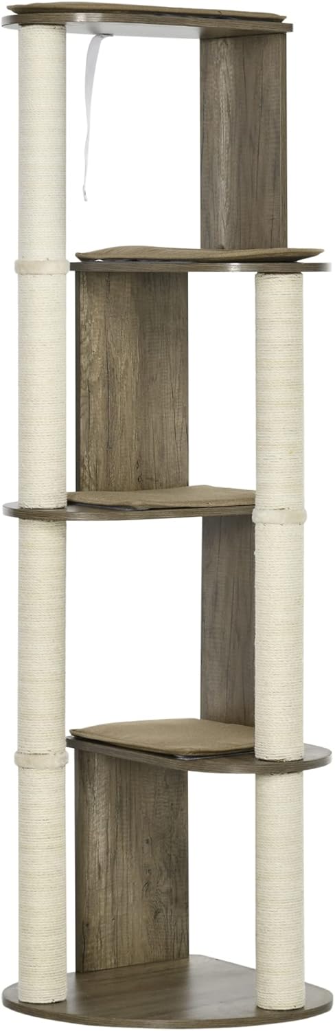 Cream White 65" Corner Cat Tree with Scratching Posts N213