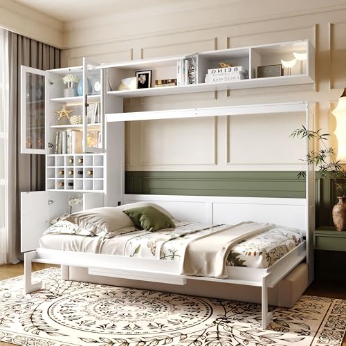 Gray Queen Size Murphy Bed with Sofa and Cabinet M680029