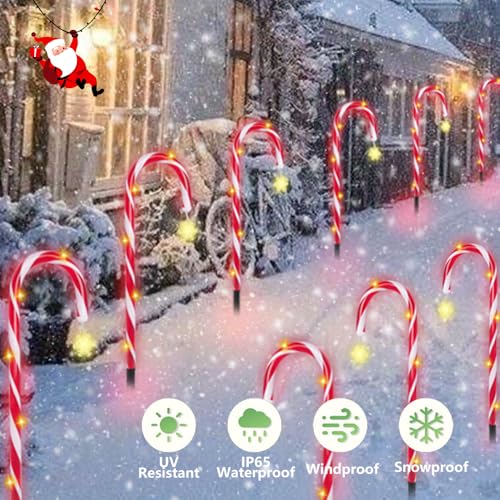 12 Pack Waterproof Solar Candy Cane Christmas Lights B58908
