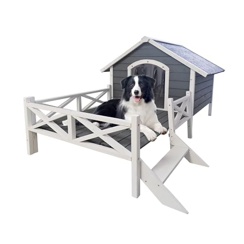 Large Wooden Dog House Outdoor with Porch I2247