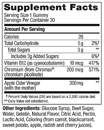 Apple Cider Vinegar Vitamin B12 Chromium Chewable Supplement - 30 Count V136
