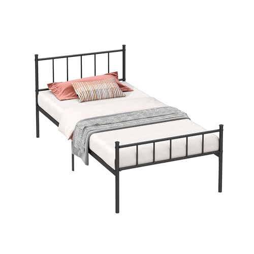 Black Metal Twin Size Platform Bed Frame with Headboard and Footboard T710036