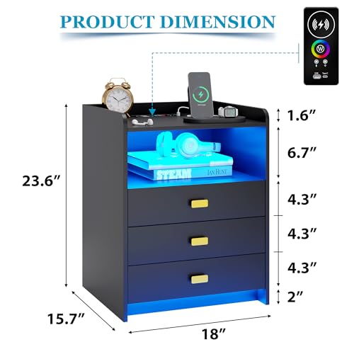 White Nightstand with 3 Drawers and USB Ports X6810