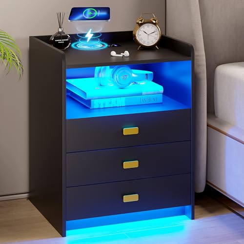 White Nightstand with 3 Drawers and USB Ports X6810