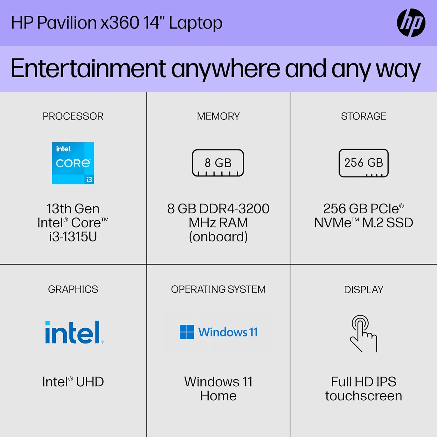 14 inch FHD Touchscreen Laptop, 8 GB RAM, 256 GB SSD, Windows 11 Home O8004