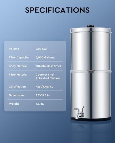 2.25 Gal Stainless Steel Gravity Water Filter System O576048