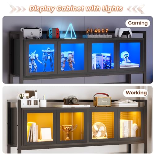 Rustic Brown L Shaped Gaming Desk with Drawers, Hutch, Storage Shelves, Pegboard, Led Lights, and Power Outlet K519434