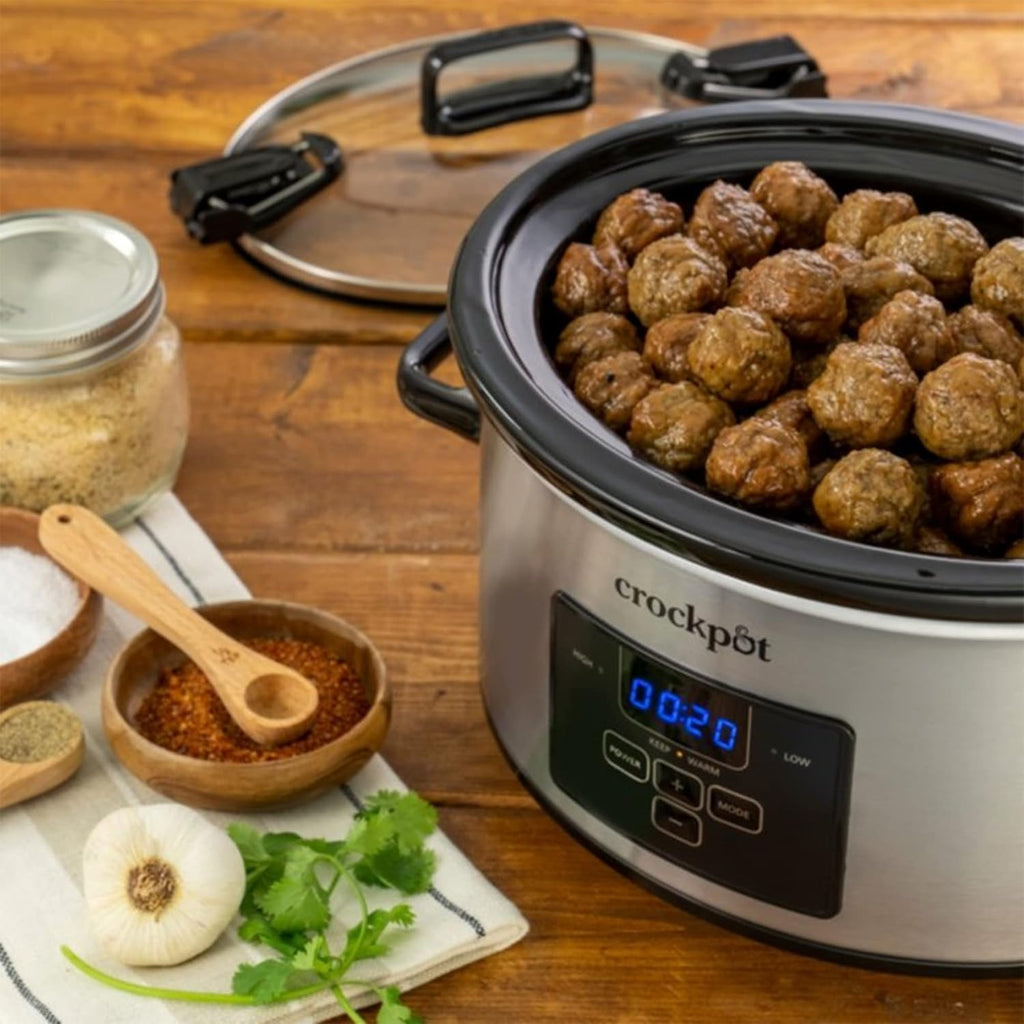 4 Quart Programmable Slow Cooker with Locking Lid, Stainless Steel U894