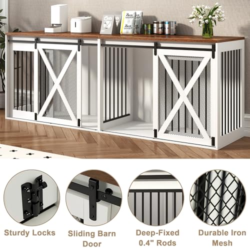 Black 78.7" Heavy Duty Double Dog Crate Furniture with Divider H6724