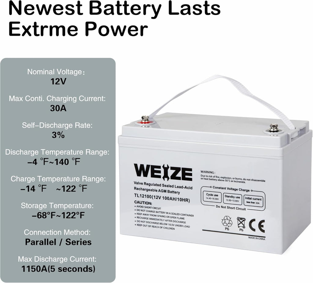 12 Volt 100Ah AGM Deep Cycle Battery D258