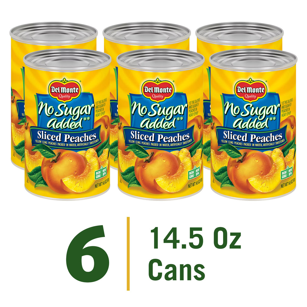 (6 Cans) Del Monte Sliced Peaches, No Sugar Added, 14.5 oz Can Q9586