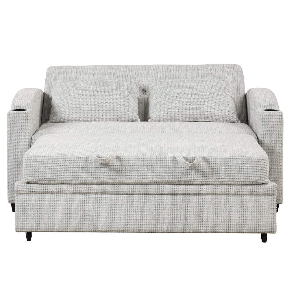 White Gray Chenille Convertible Loveseat Sofa with 2 Pillows T105