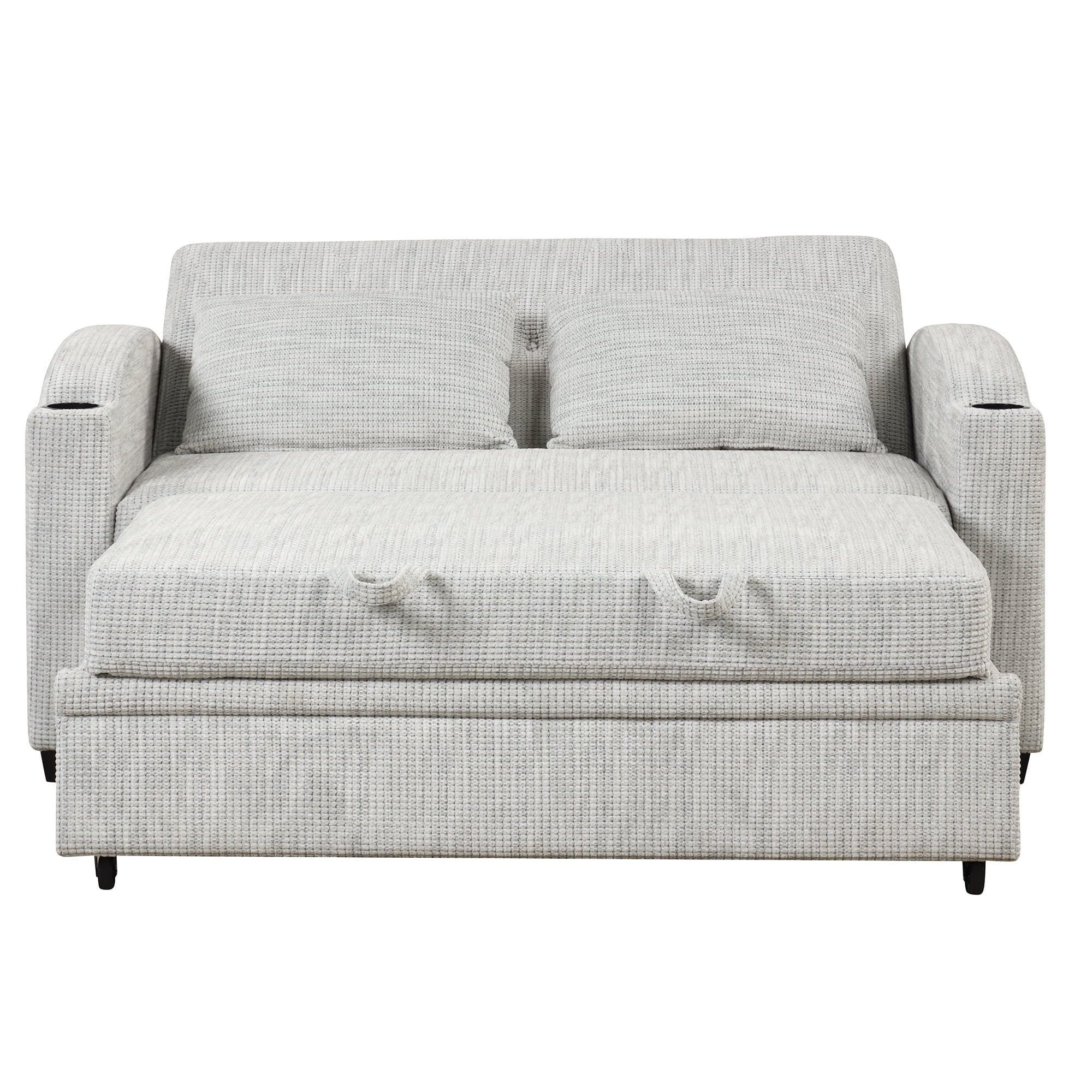 White Gray Chenille Convertible Loveseat Sofa with 2 Pillows T105