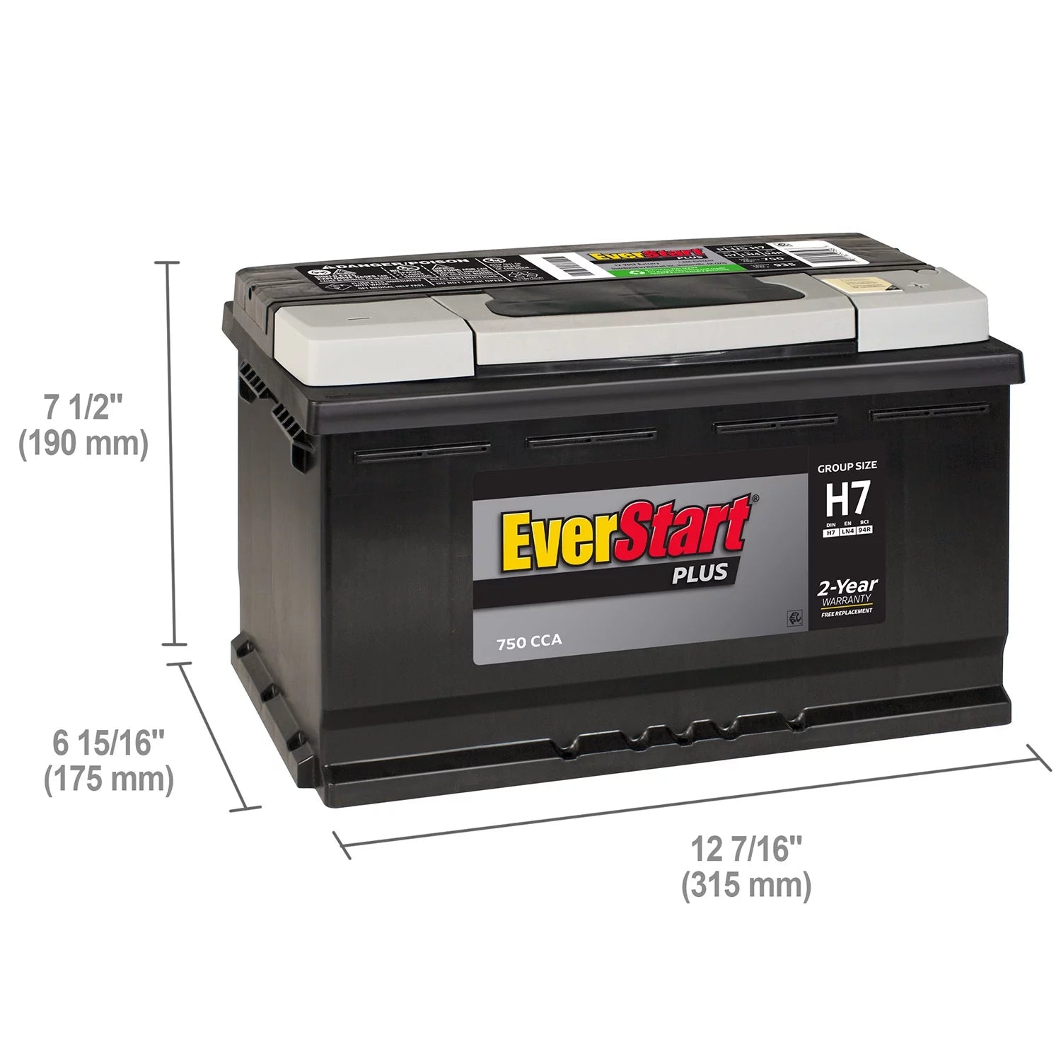 Lead Acid Automotive Battery, Group Size H7 / LN4 / 94R 12 Volt, 750 CCA H9777
