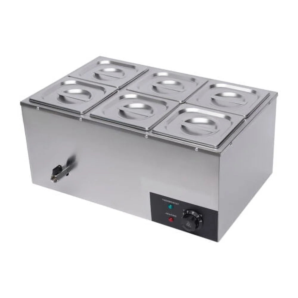 600W 110V 6 Pots Stainless Steel Commercial Buffet Food Warmer K214
