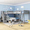Gray Wooden Triple Bunk Bed with Storage Drawers J157060
