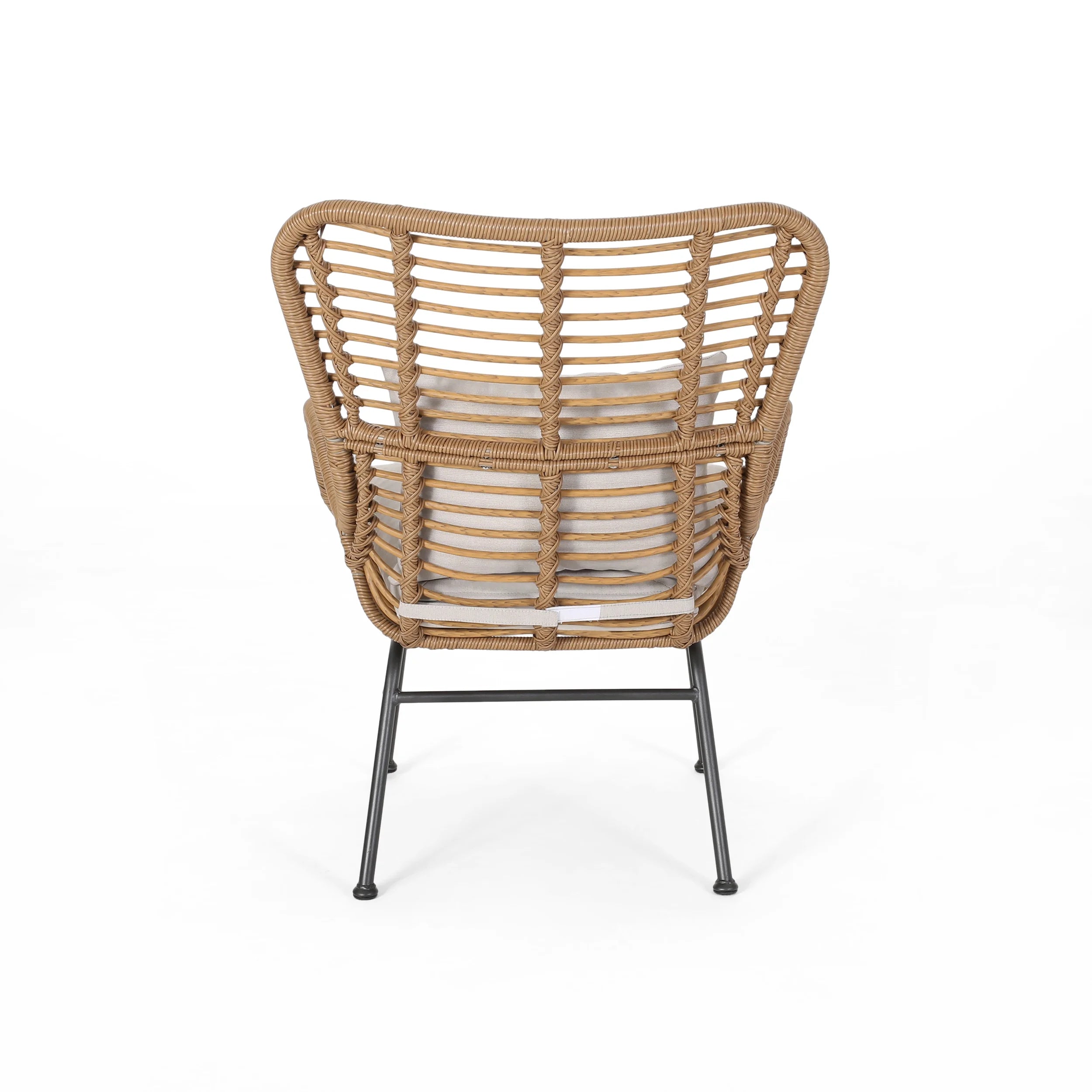 Set of 2 Light Brown Beige Wicker Club Chairs with Cushions S6774