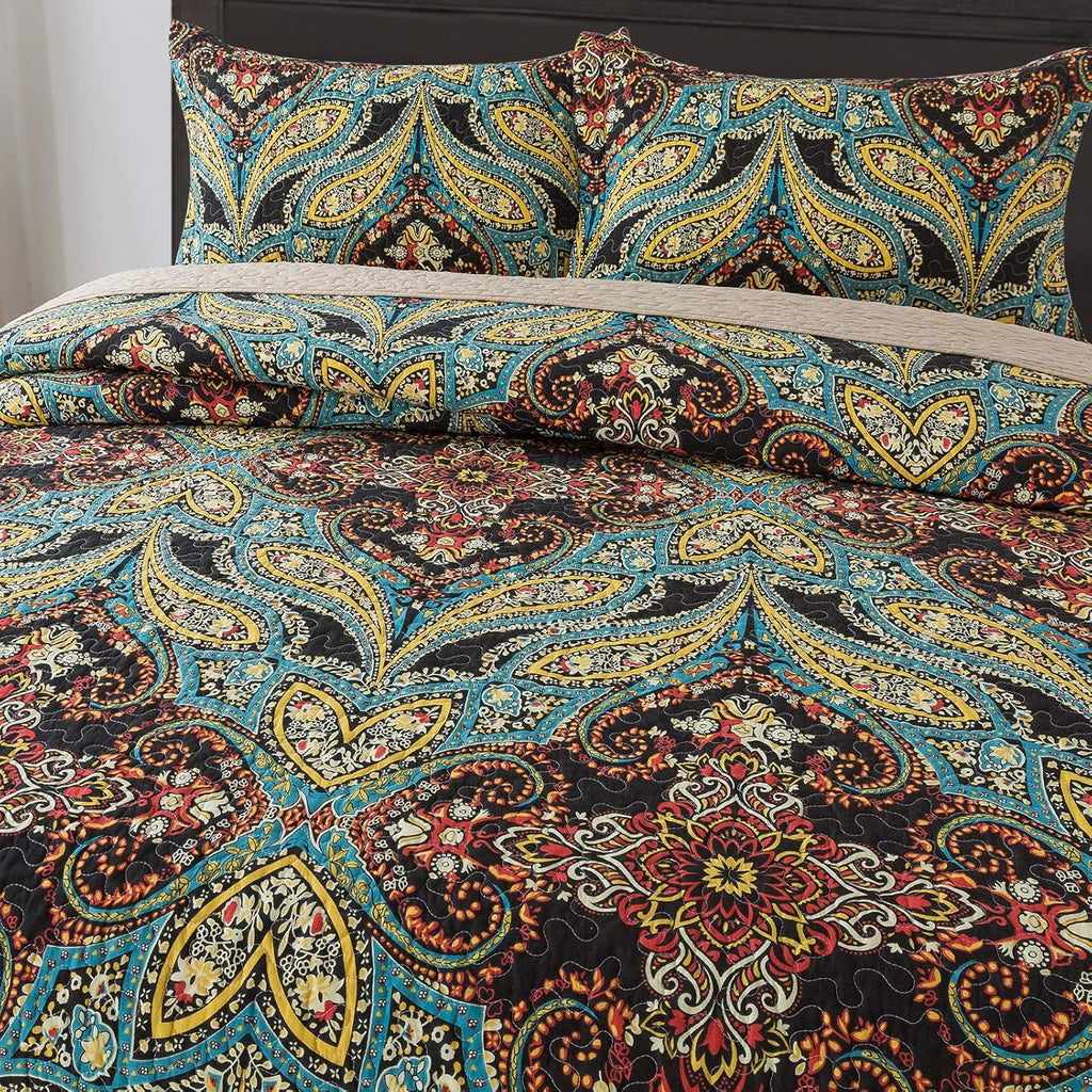 Cotton Bedspread Quilt Set, Reversible Patchwork Coverlet Z20205