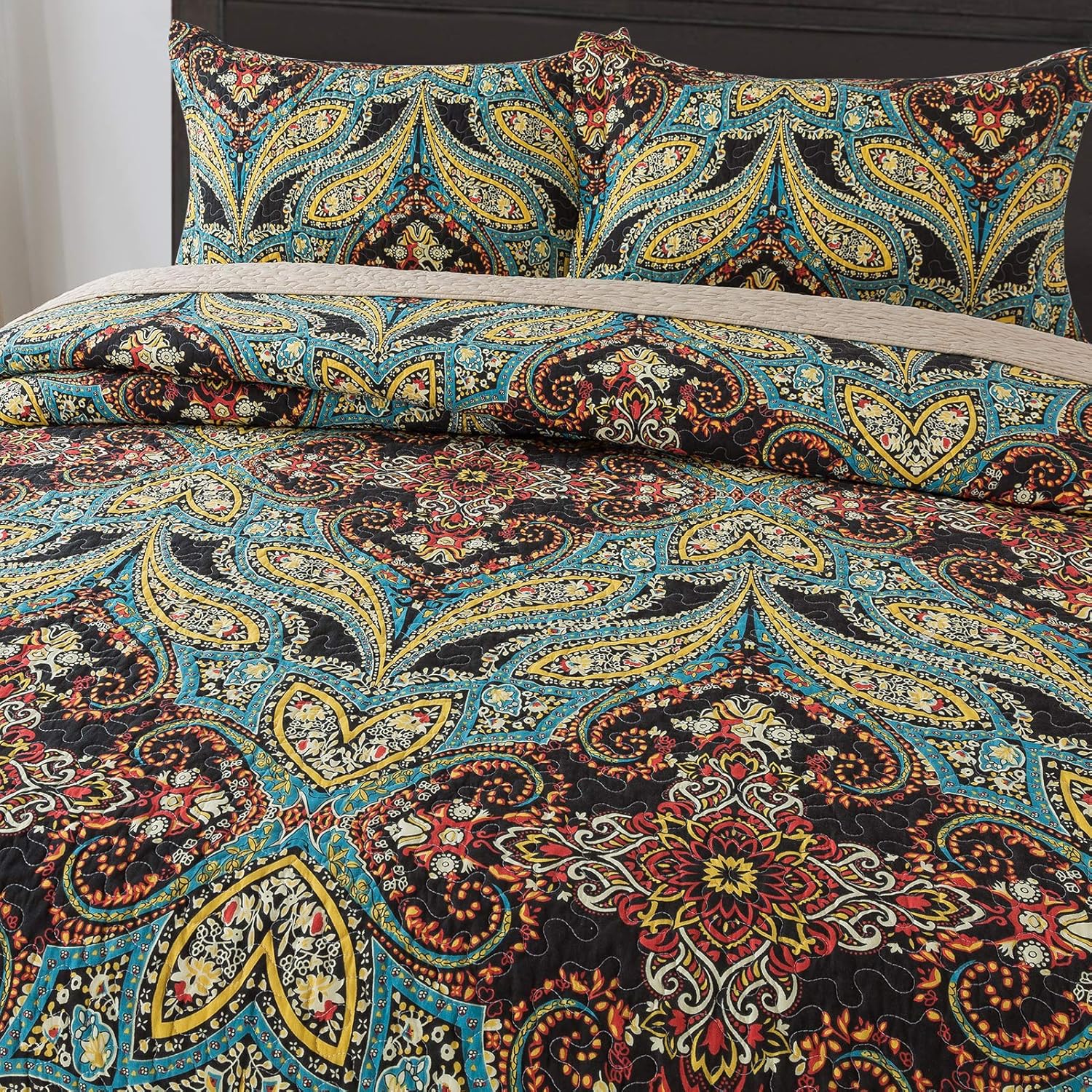 Cotton Bedspread Quilt Set, Reversible Patchwork Coverlet Z20205