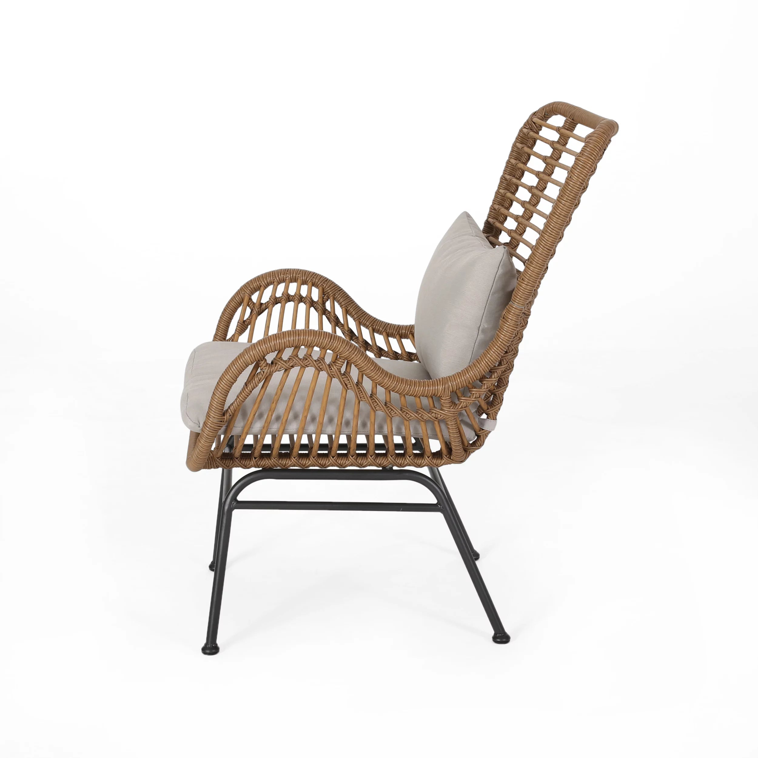 Set of 2 Light Brown Beige Wicker Club Chairs with Cushions S6774