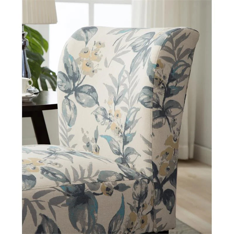 Blue Leaves Fabric Armless Accent Chair I128035