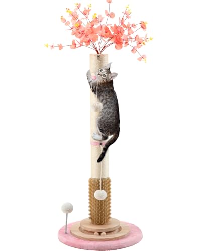45'' Tall Sisal Rope Cat Scratching Post with Interactive Ball Toys (pink) C193