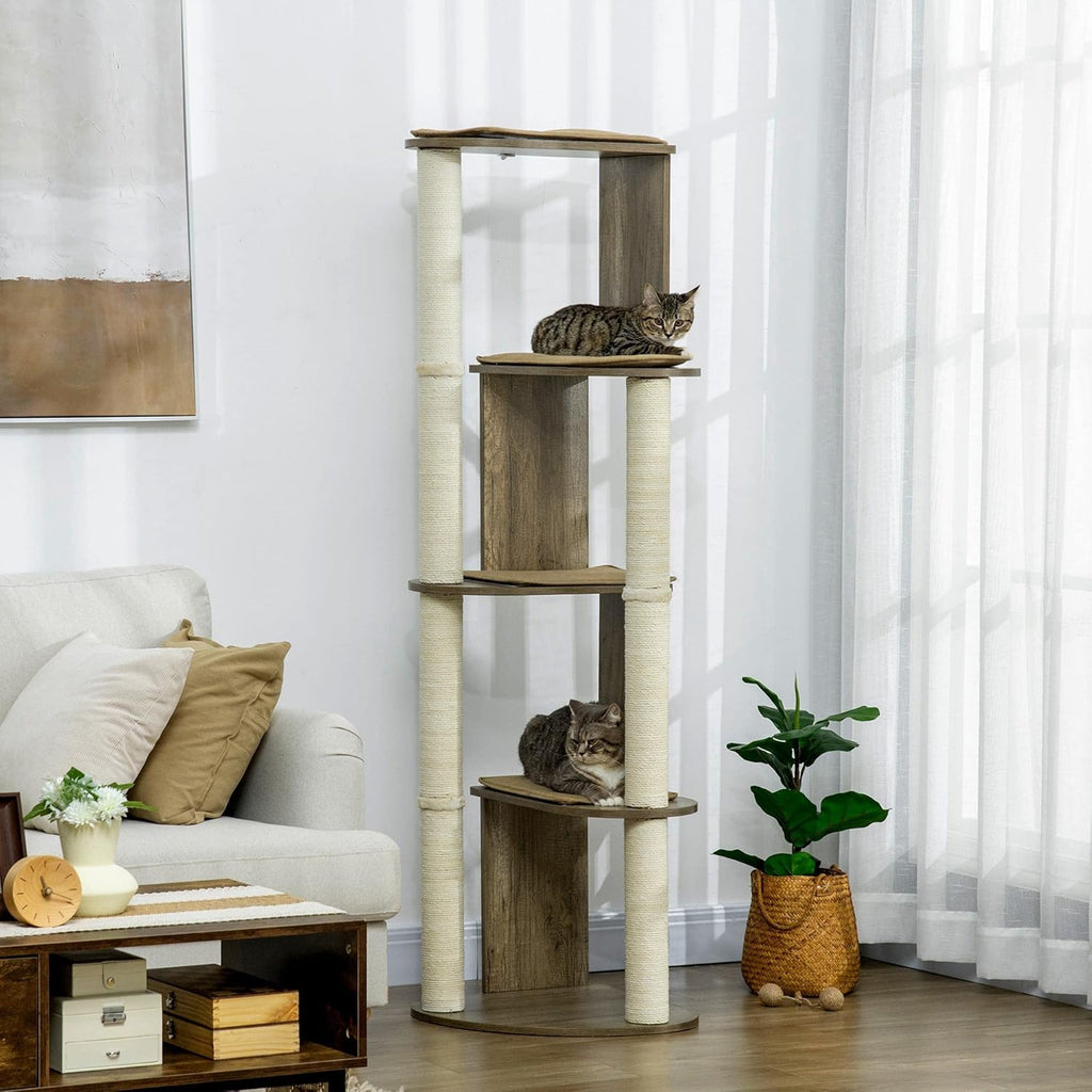 Cream White 65" Corner Cat Tree with Scratching Posts N213