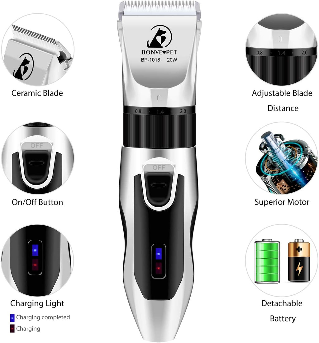 Pet Dog Clippers, Quiet Electric Cordless Rechargeable Dog Hair Clippers Pack of 2 B469613
