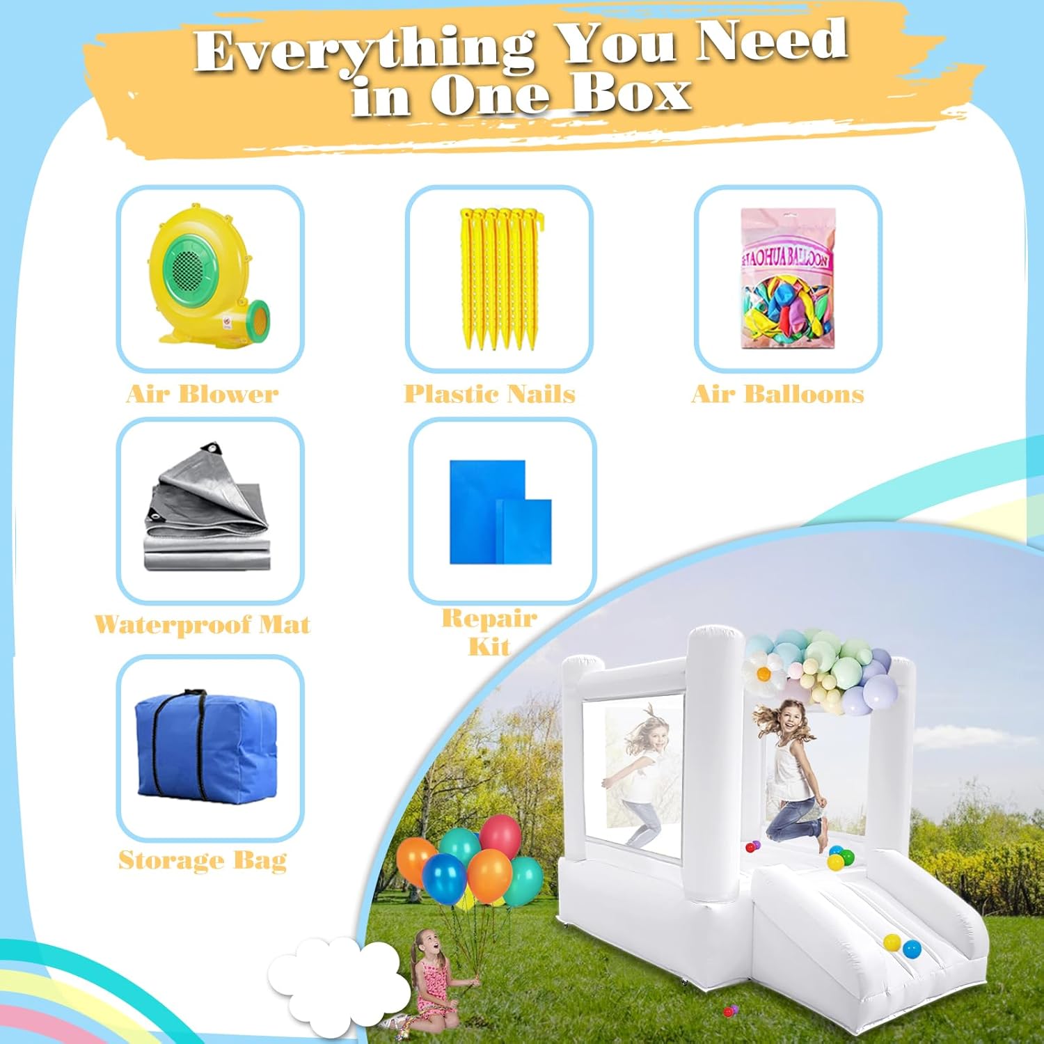 Small White Bounce House with Slide B7358