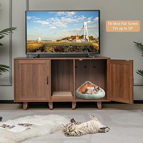 Grey Oak Double Cat Litter Box Enclosure with Scratching Board B5754