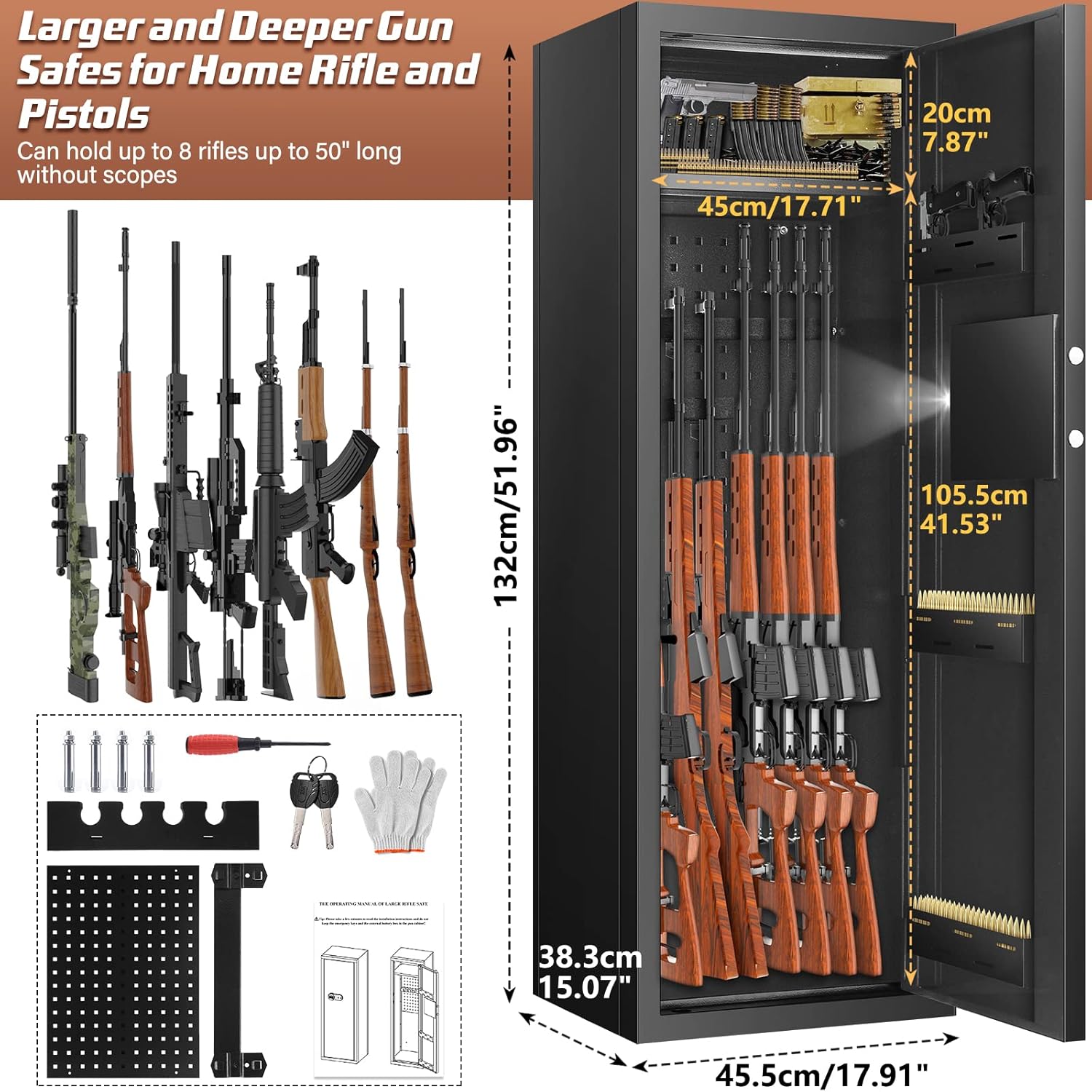 Black 7-8 Fireproof Gun Safe with Digital Keypad F9645