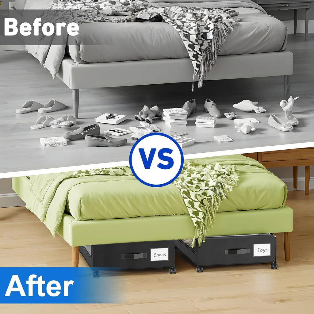 2-Pack Black Under Bed Storage Bins with Wheels and Clear Lids Y1952