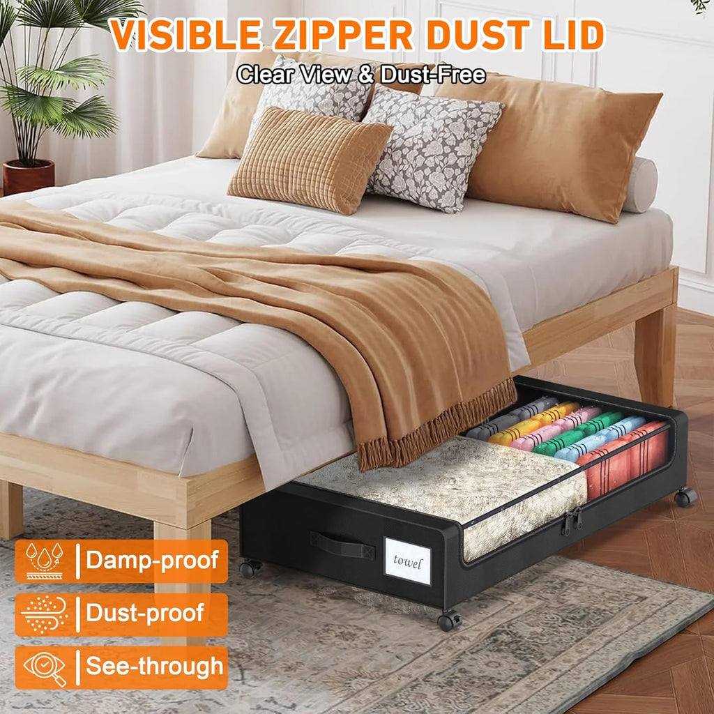 2-Pack Black Under Bed Storage Bins with Wheels and Clear Lids L118101