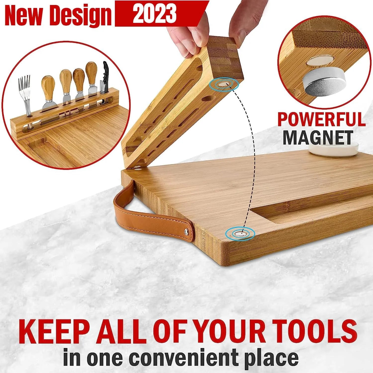Bamboo Cheese Board with Knife Set, Wine Opener, Ceramic Bowls & Forks J873390