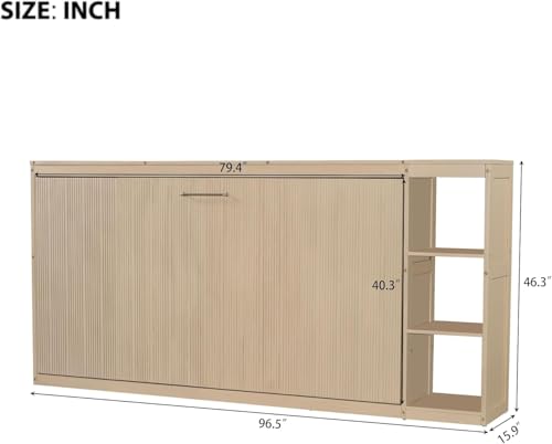 Full Size Wood Murphy Bed with Storage Shelves (White) D83573